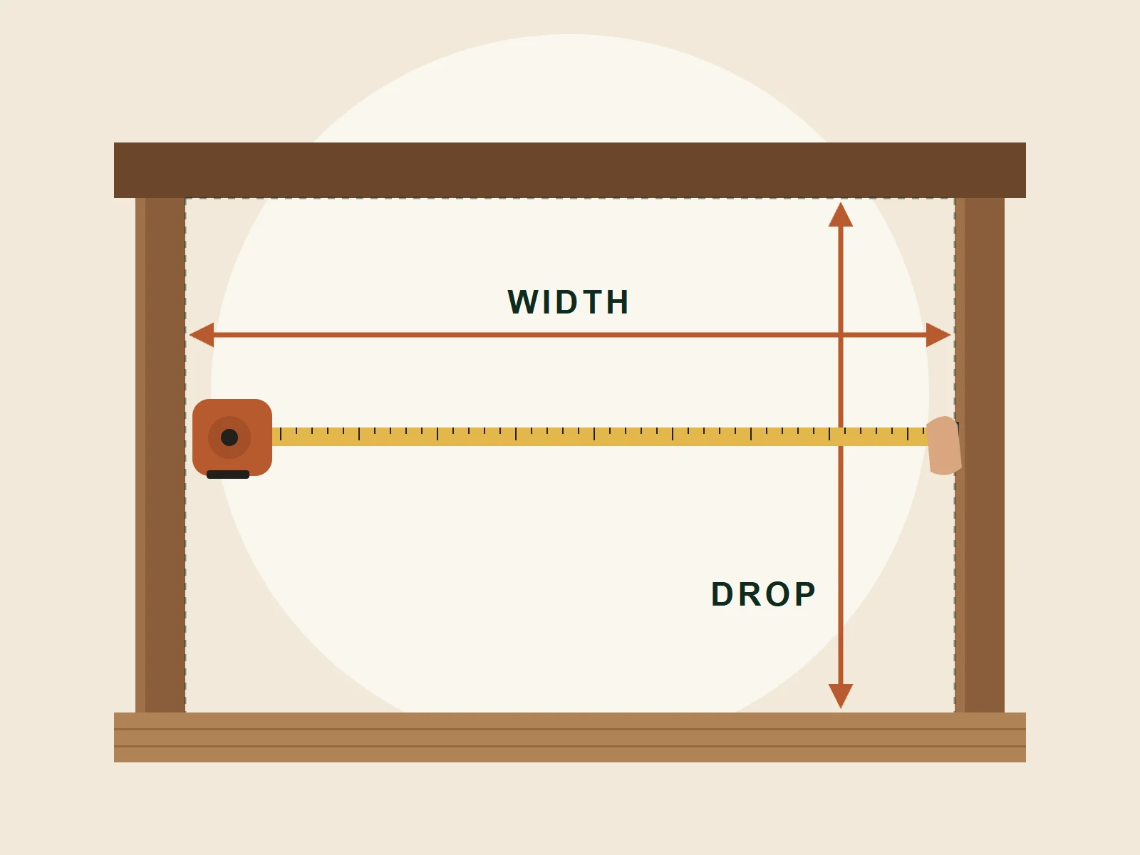 Illustration: measuring the width between two posts and the drop from the beam to the deck