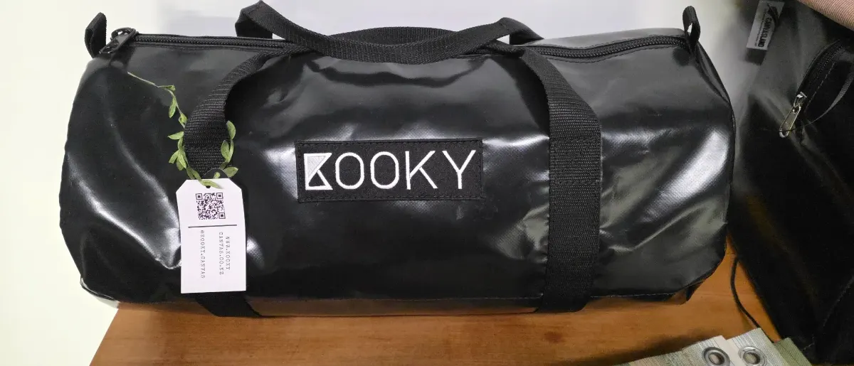 Handmade Kooky Canvas duffle bag made from offcut canvas