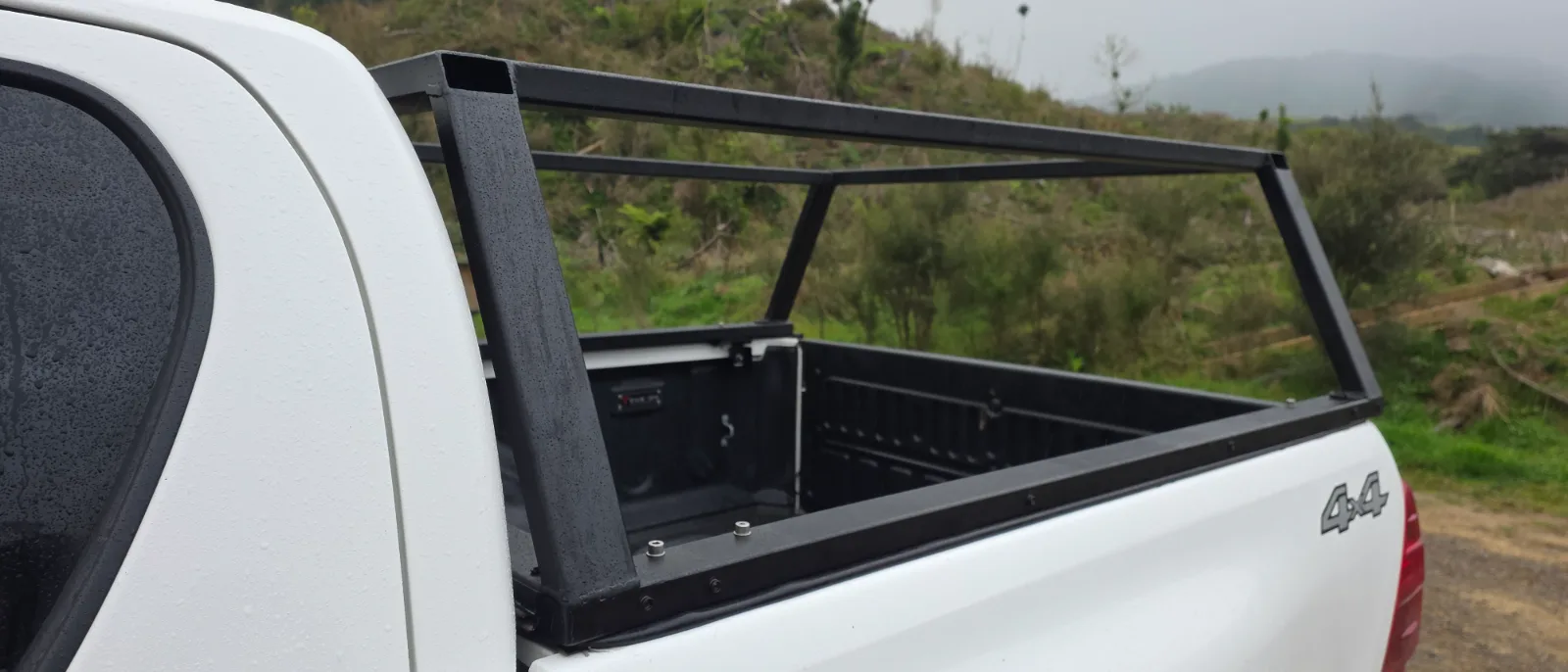 Close-up of the welded steel frame joints and powder-coated finish